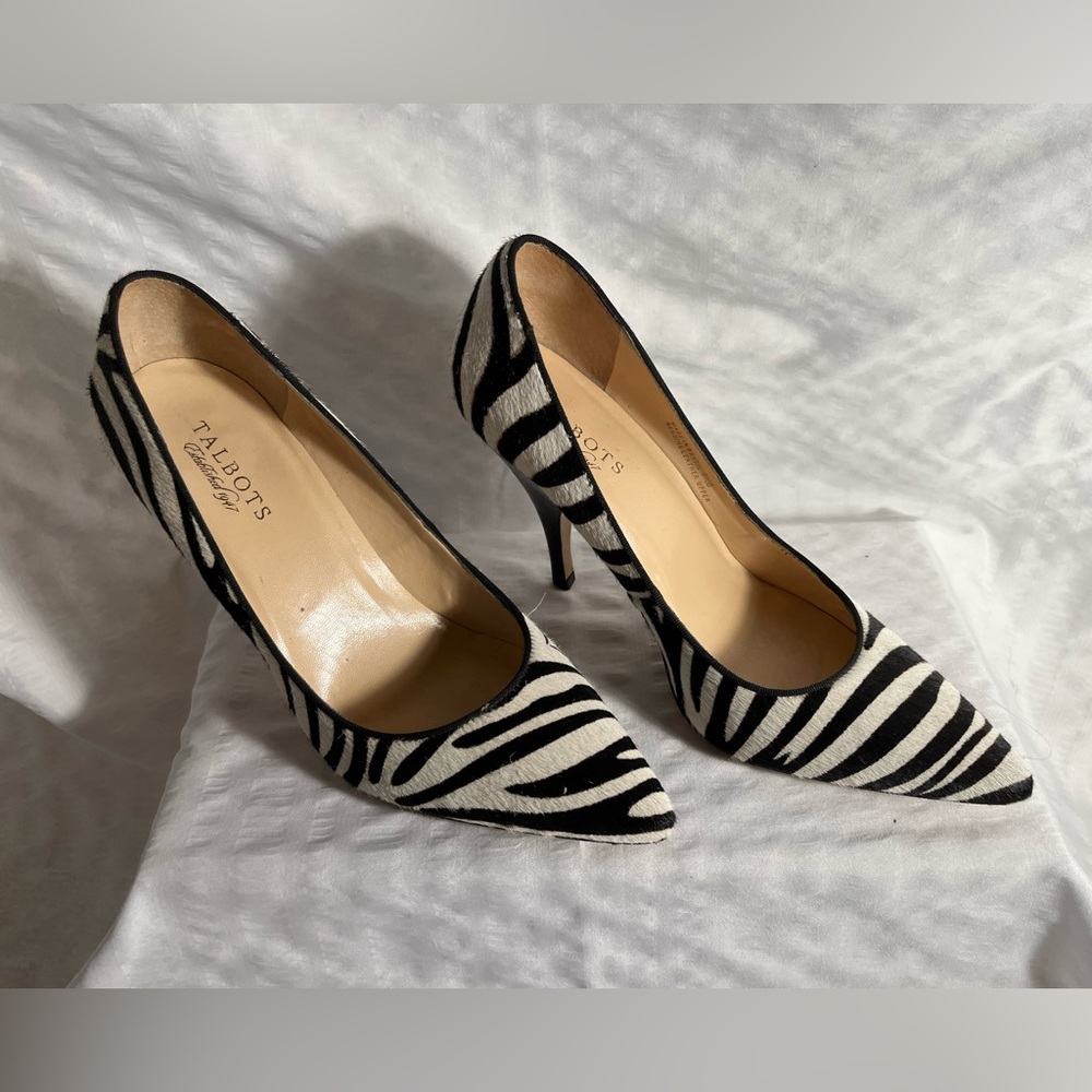 Talbots Women Calf Hair Zebra Pumps Genuine Leather Hill 4.25 Shoes Sz  US 9.5